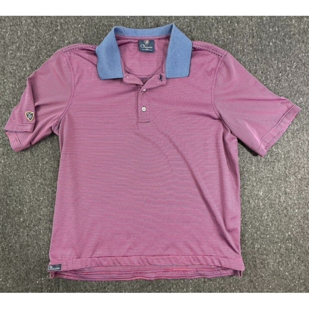 Cleveland Classics Polo Shirt Mens Medium Purple Striped Short Sleeve Golf Top